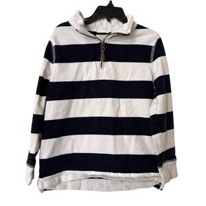Crewcuts Kids 6/7 Navy White Rugby Stripe Quarter Zip Pullover Top Preppy Casual